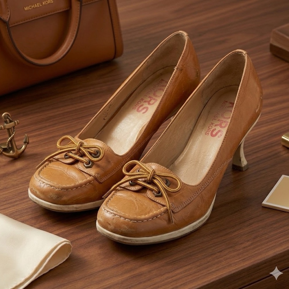 Michael Kors Tan Leather Loafer Kitten Heels